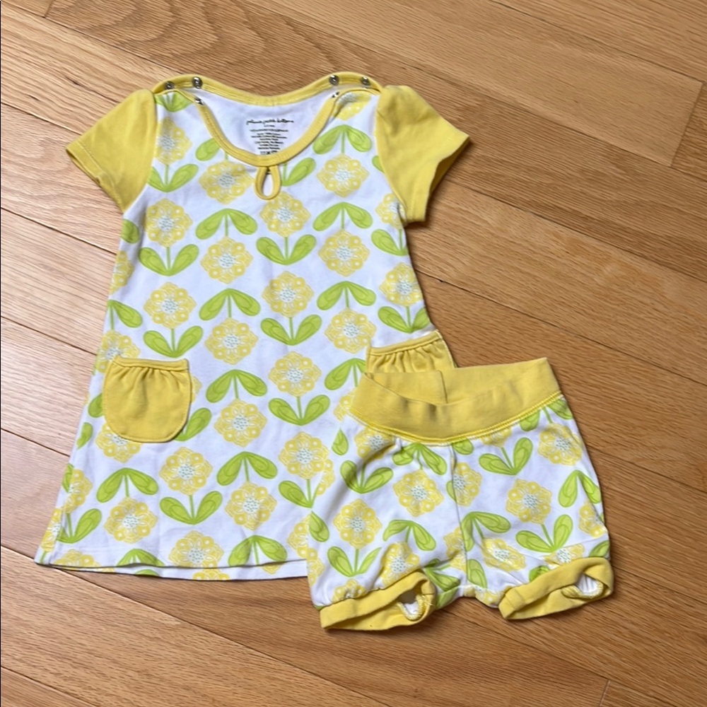 Petunia Pickle Bottom Yellow and White Dress and Diaper Cover Set